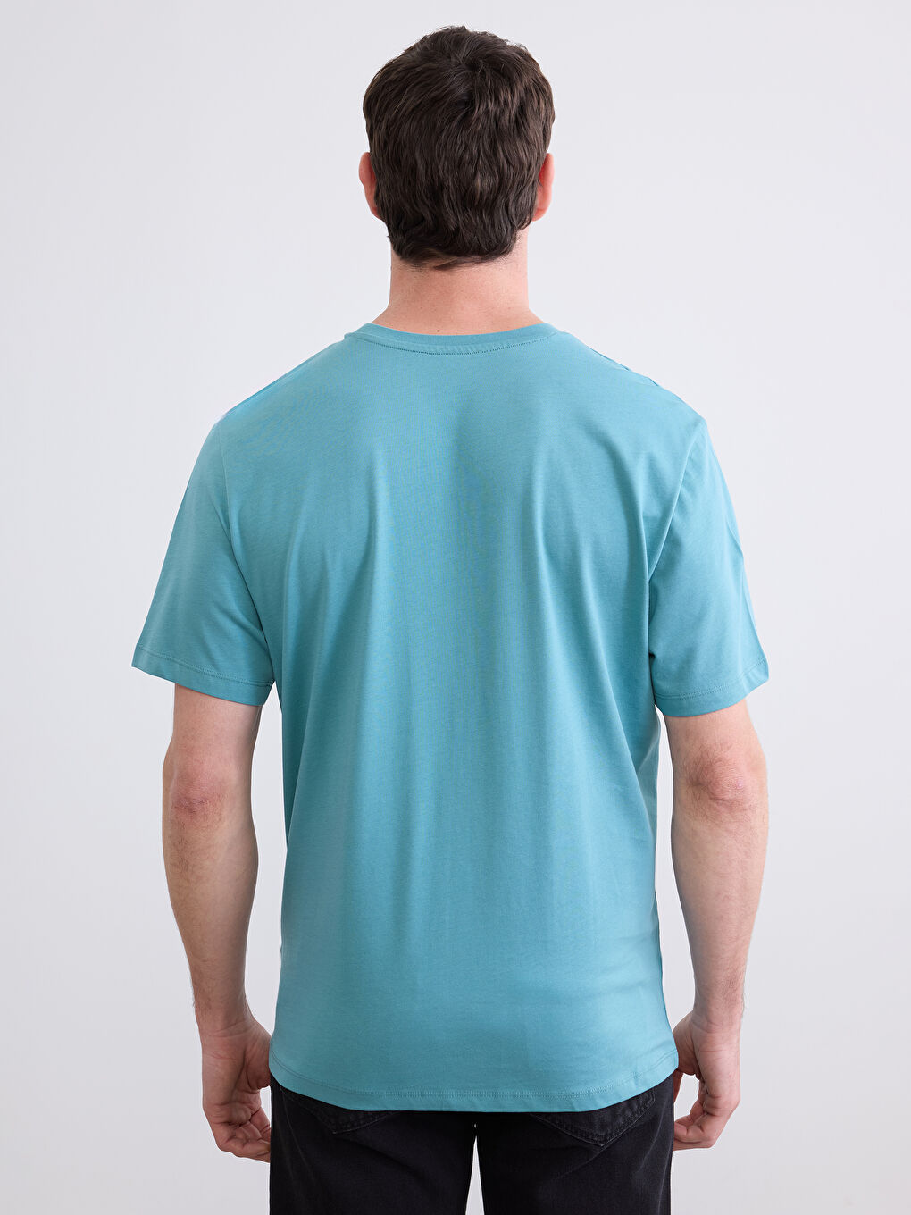 Turkuaz Bisiklet Yaka Baskılı Erkek Tişört-3