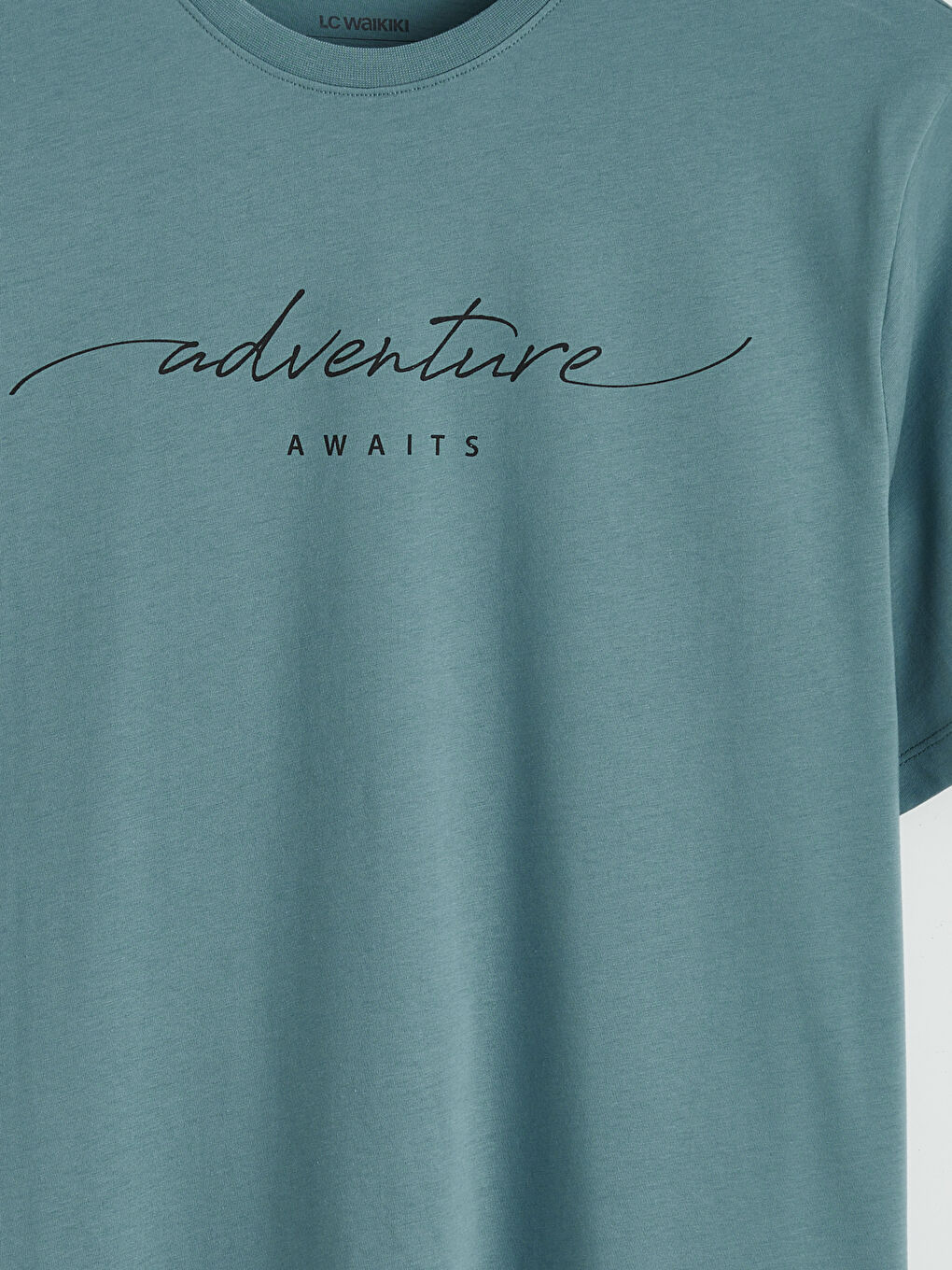 Turkuaz Bisiklet Yaka Baskılı Erkek Tişört-5