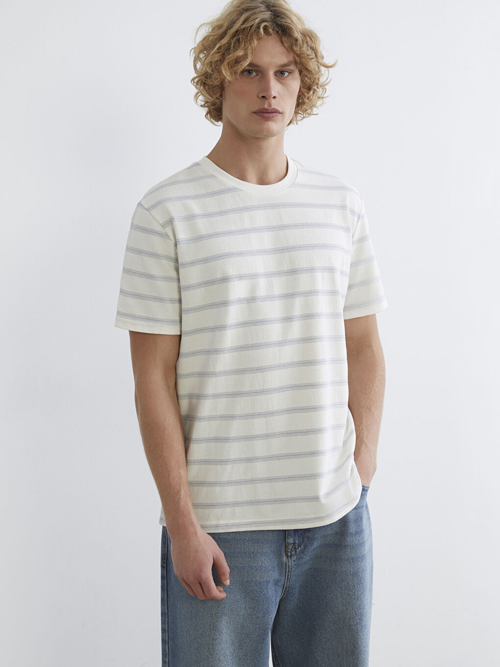 Mavi Bisiklet Yaka Çizgili Pike Erkek Tişört