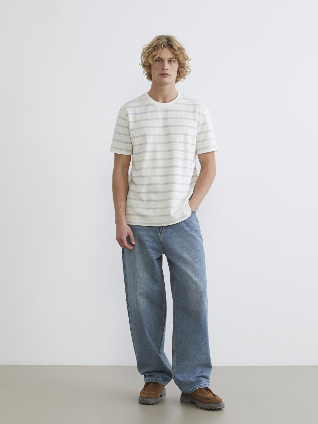 Mavi Bisiklet Yaka Çizgili Pike Erkek Tişört-1