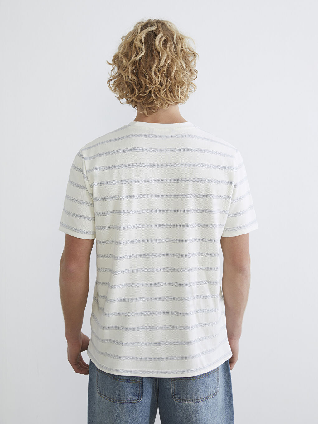 Mavi Bisiklet Yaka Çizgili Pike Erkek Tişört-3