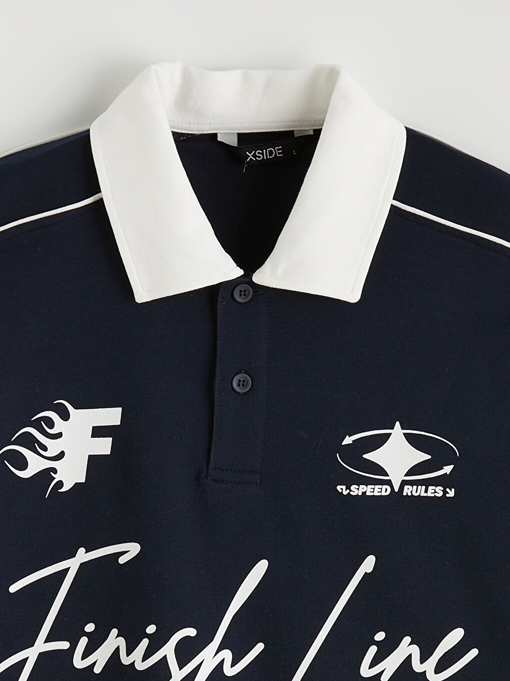 Lacivert Polo Yaka Nakışlı Erkek Tişört-5