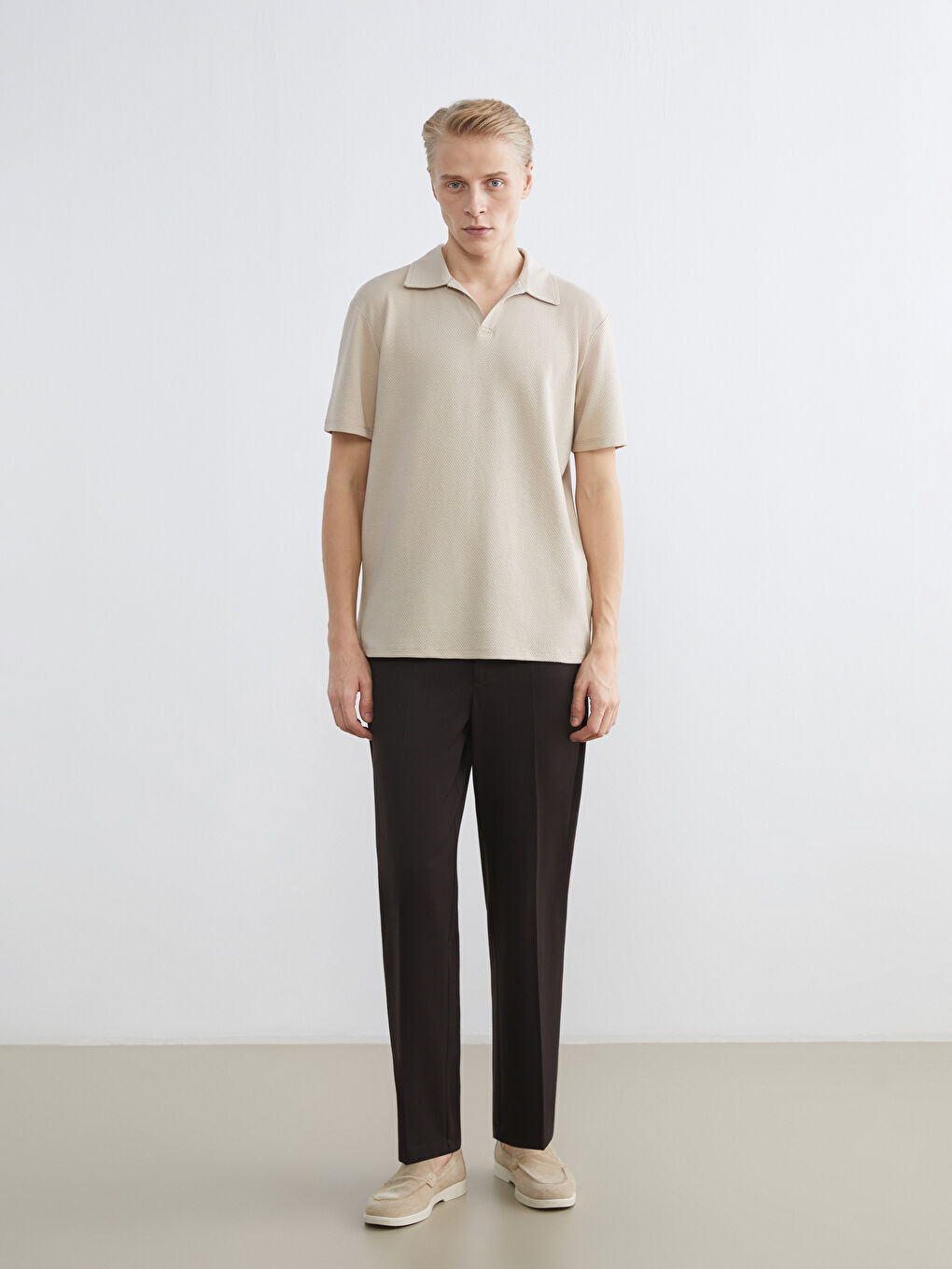 Bej Polo Yaka Erkek Tişört-1