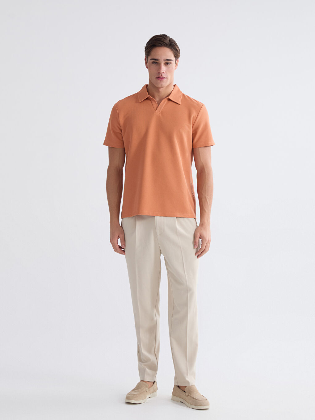 Turuncu Polo Yaka Erkek Tişört-1