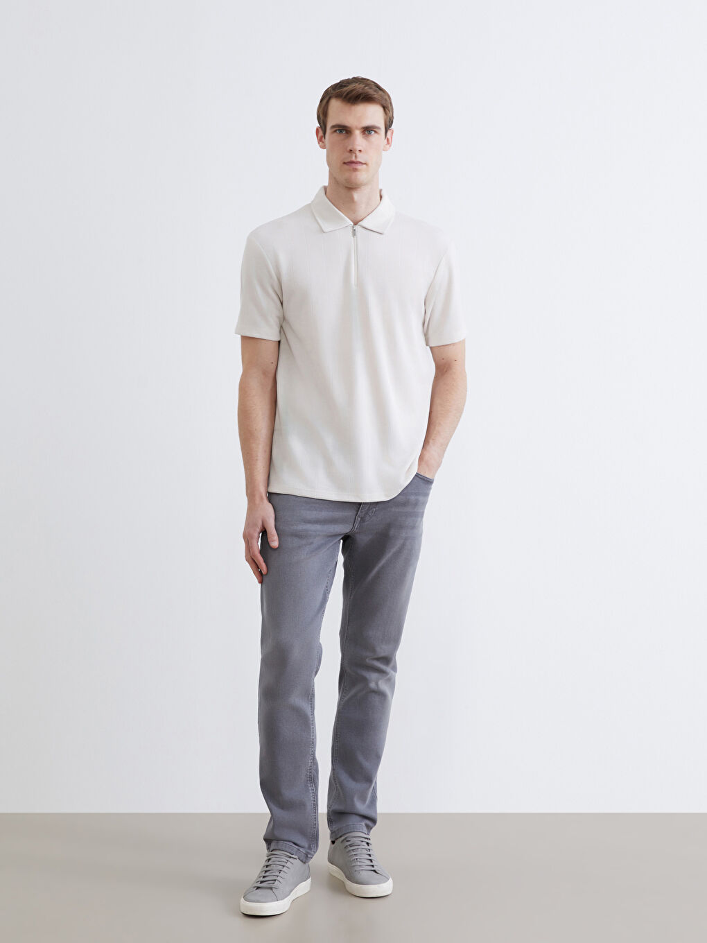 Bej Polo Yaka Erkek Tişört-1