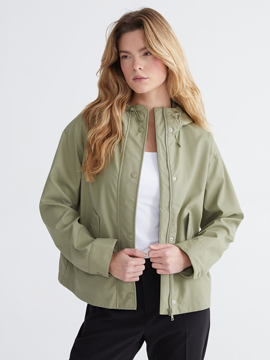 әйелдерге арналған капюшонды оверсайз жасанды былғары жаңбырдан қорғайтын жамылғы