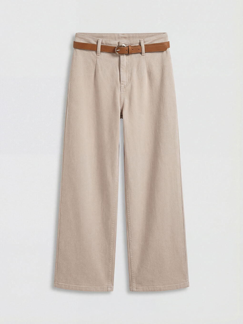 Yeşil Beli Kemerli Wideleg Kadın Jean Pantolon