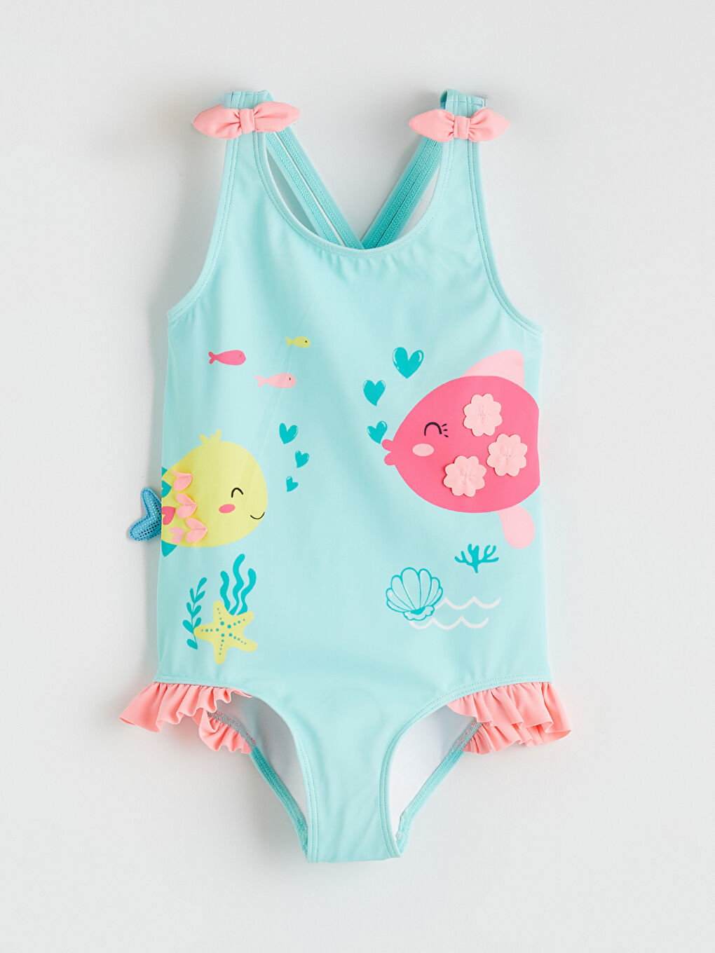 Mavi Desenli Kız Çocuk Mayo