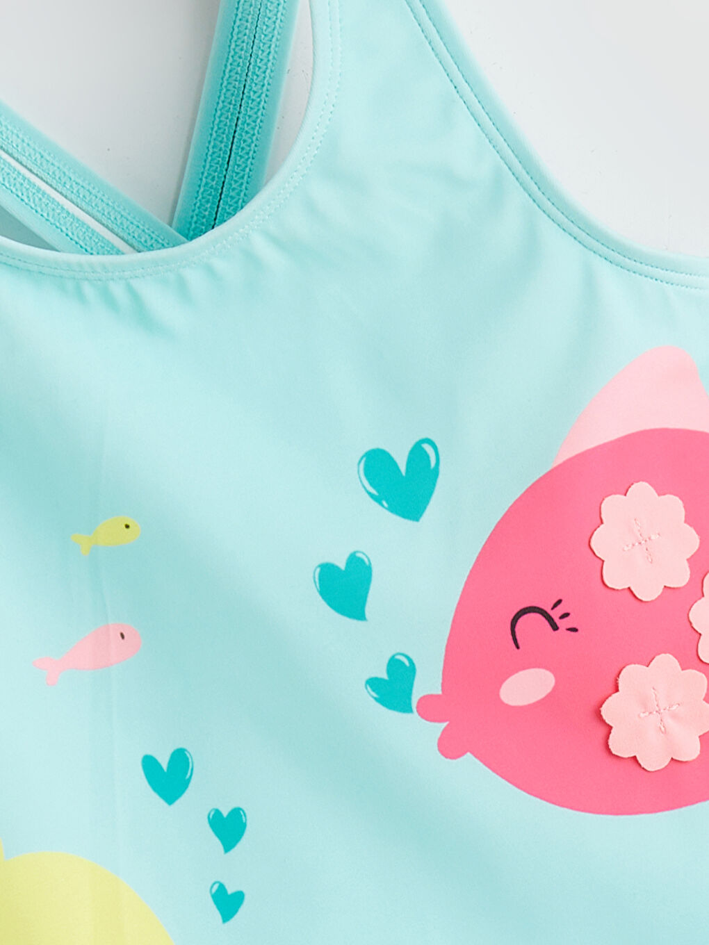 Mavi Desenli Kız Çocuk Mayo-1