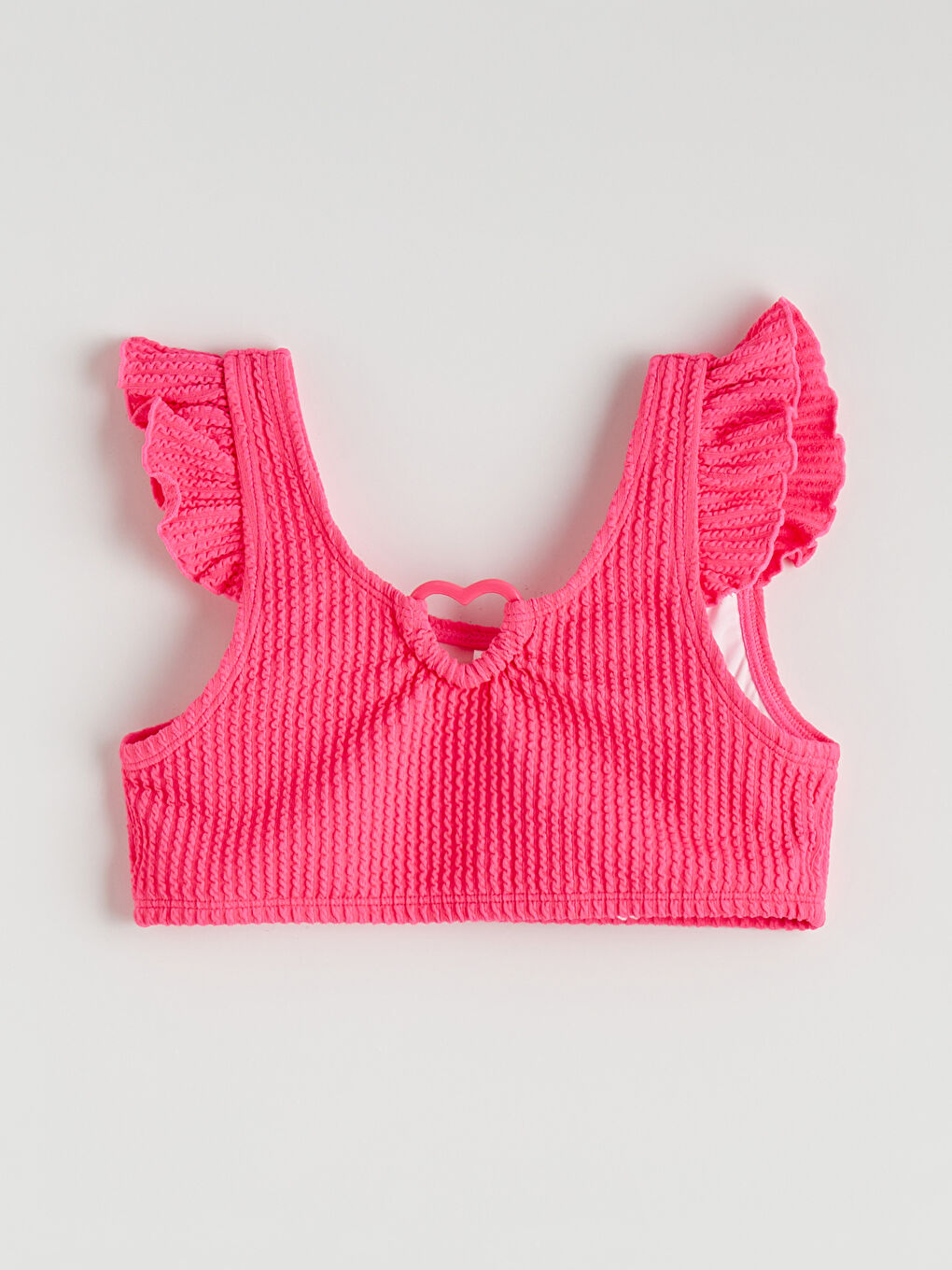 Pembe Kalp Detaylı Fırfırlı Kız Çocuk Bikini-1