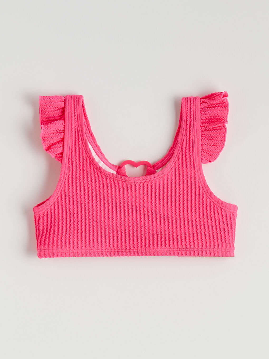 Pembe Kalp Detaylı Fırfırlı Kız Çocuk Bikini-3