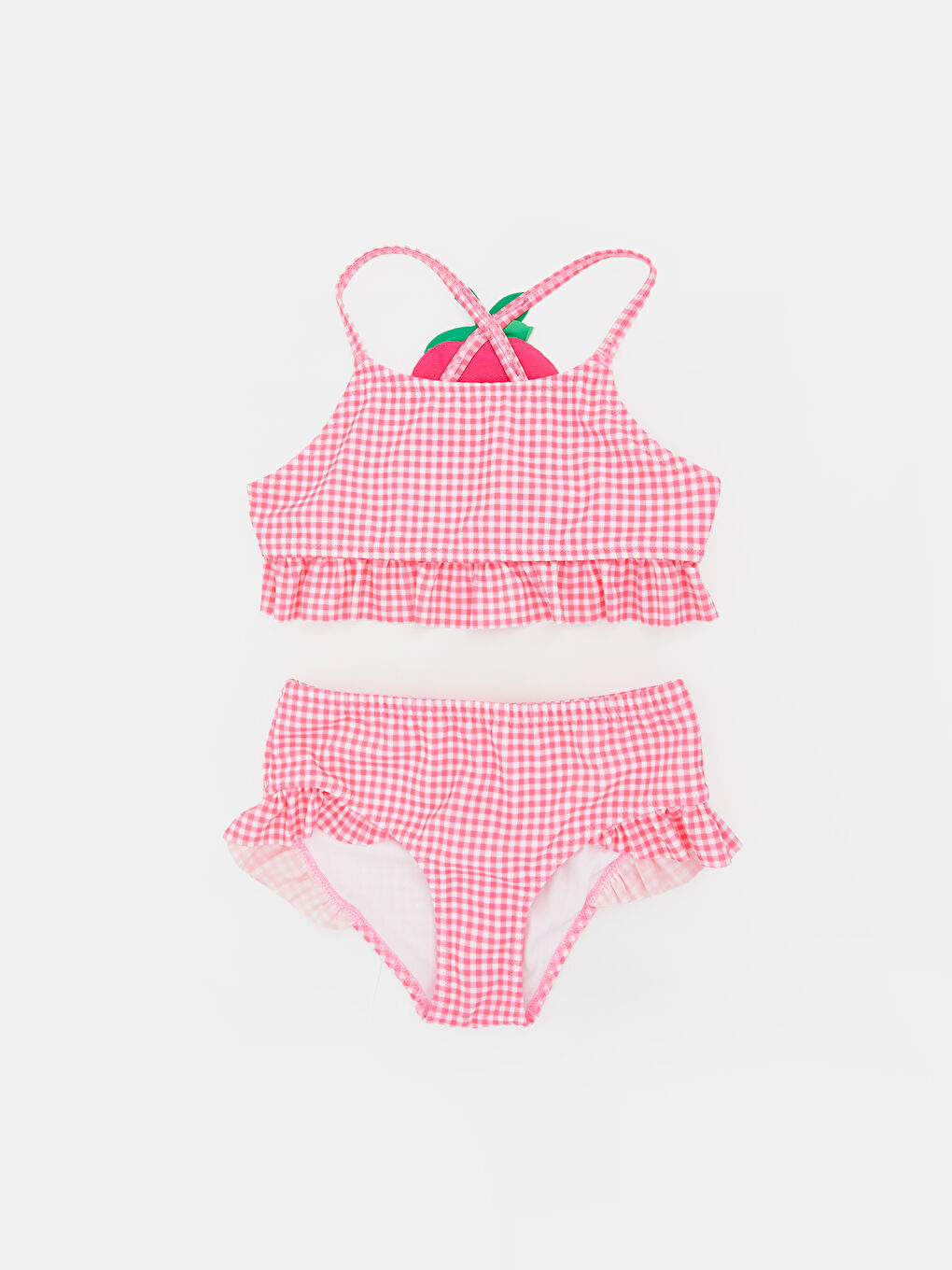 Pembe Ekose Kız Çocuk Bikini Takımı