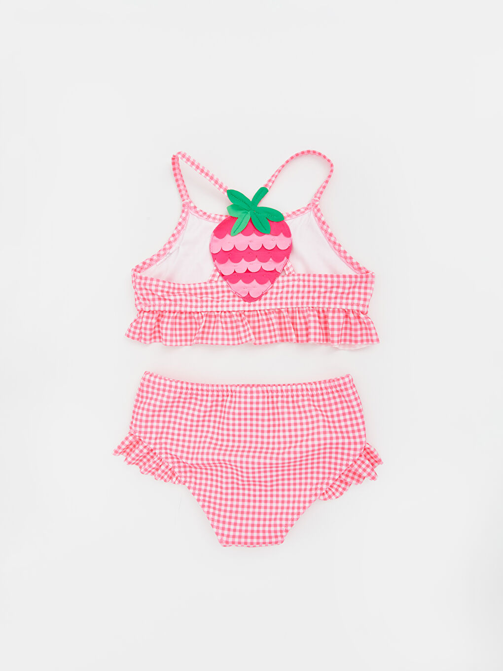 Pembe Ekose Kız Çocuk Bikini Takımı-1