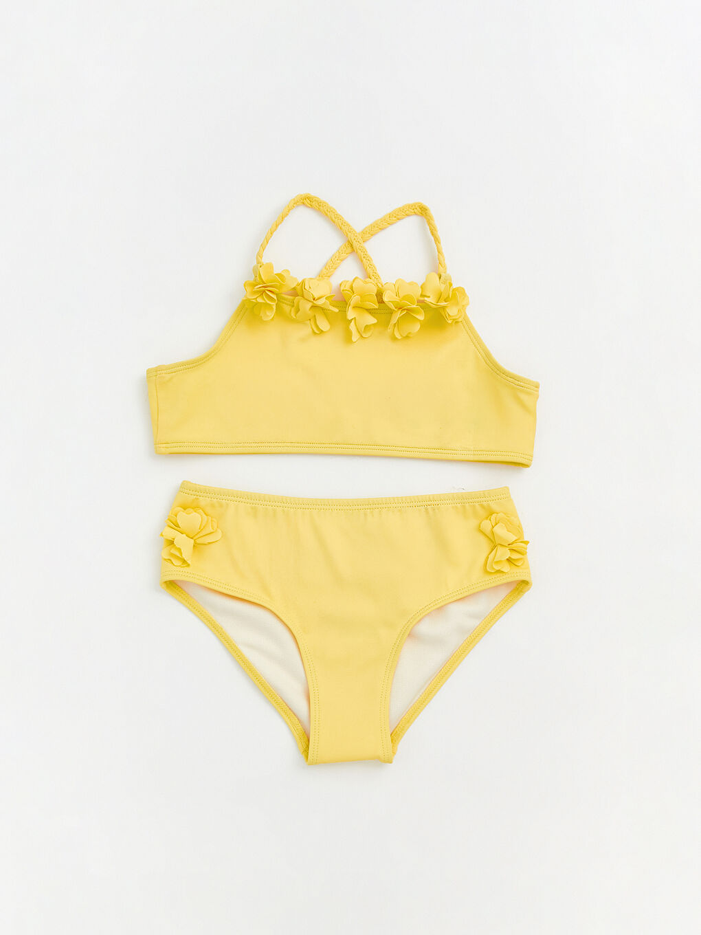 Sarı Çiçek Detaylı Kız Çocuk Bikini
