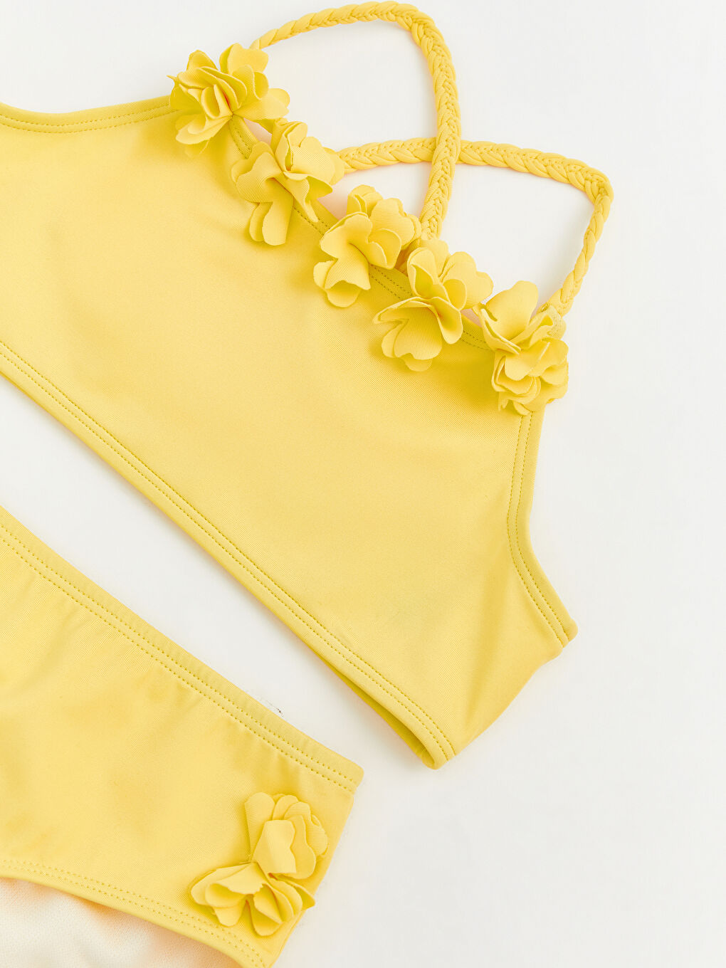Sarı Çiçek Detaylı Kız Çocuk Bikini-1