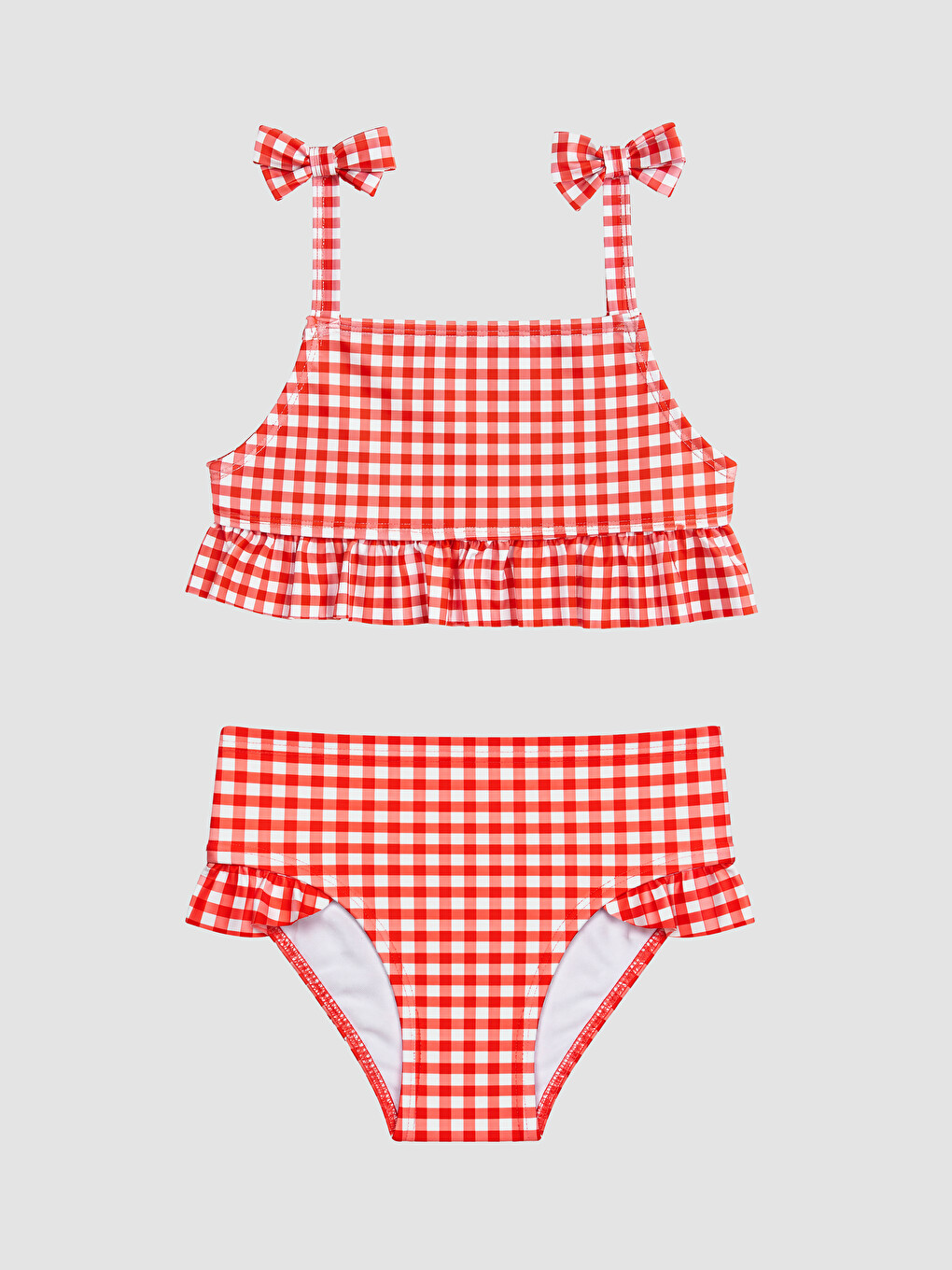 Kırmızı Ekose Kız Çocuk Bikini
