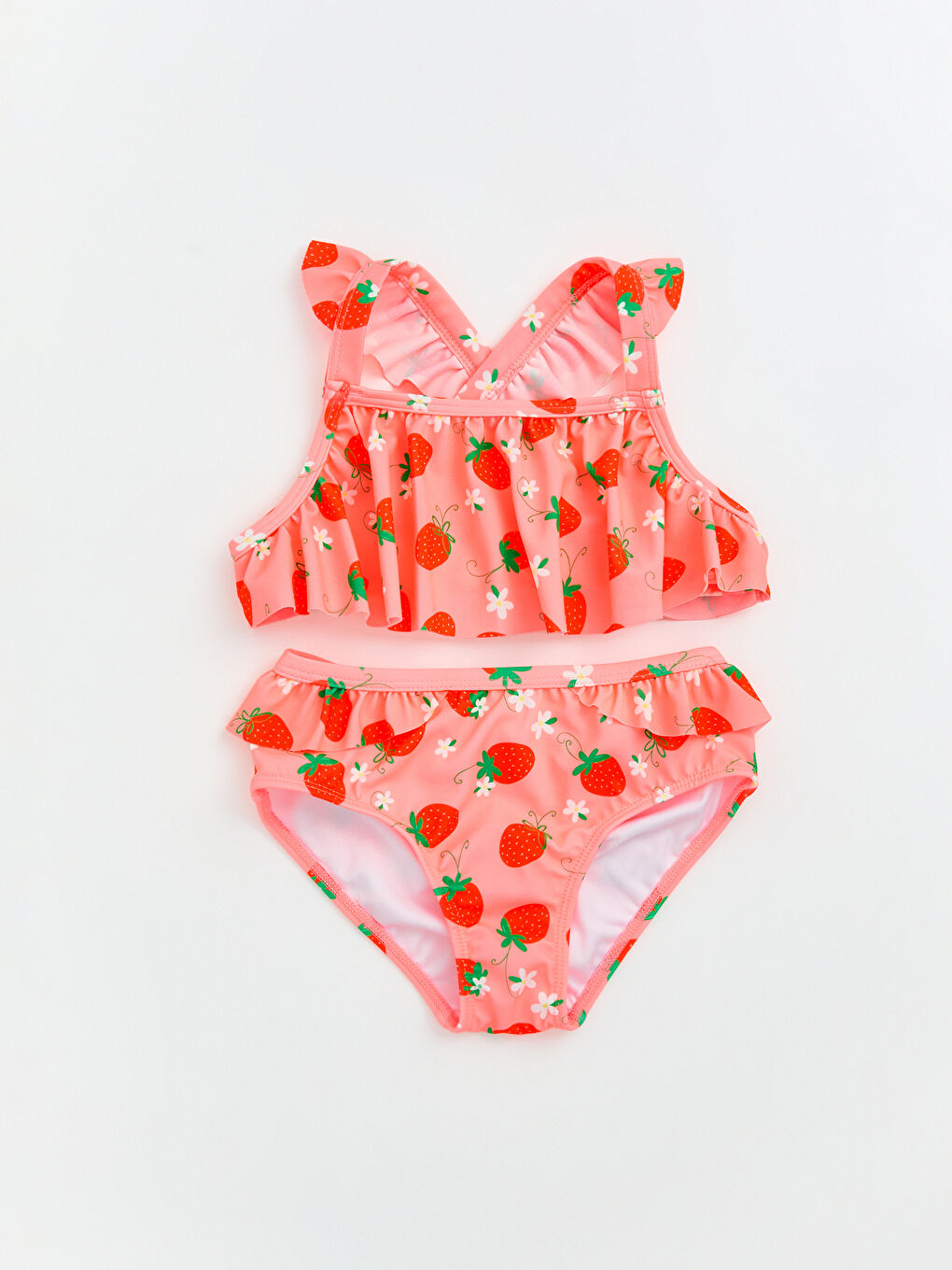 Pembe Çilek Desenli Kız Çocuk Bikini
