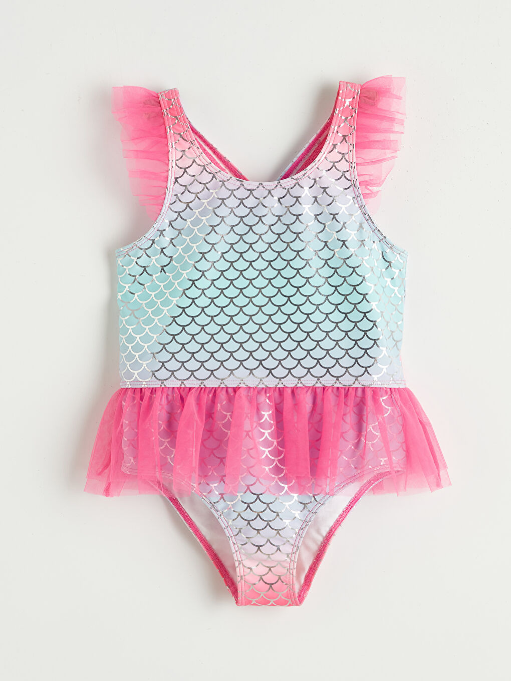 Gemusterter Tüll Rüschen Detail Mädchen Badeanzug