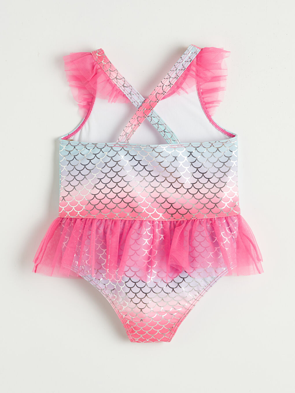 Gemusterter Tüll Rüschen Detail Mädchen Badeanzug-1