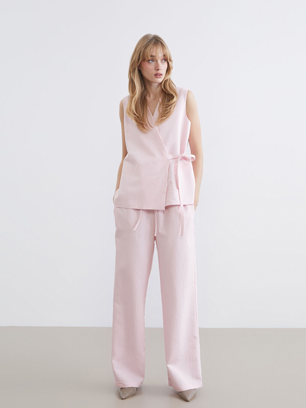 Double Breasted Textured Women's Classic Waistcoat-1