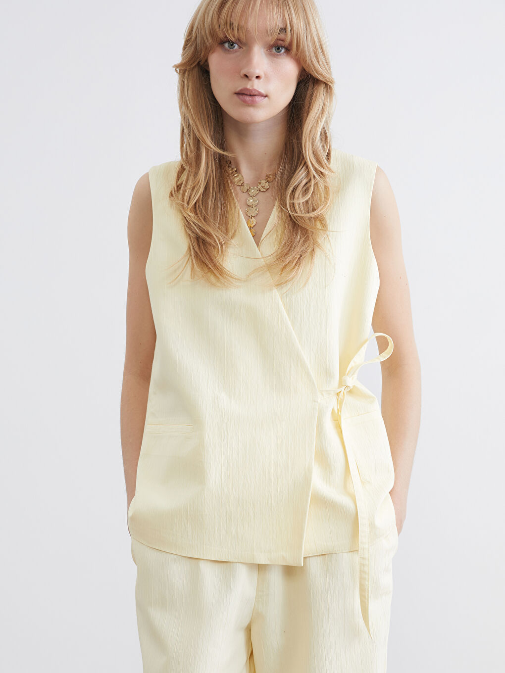 Σταυρωτό Υφής Κλασικό Γιλέκο για Γυναίκες