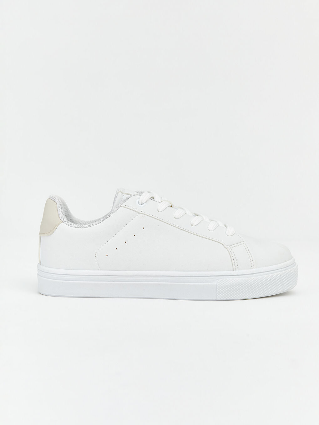 Beyaz Bağcıklı Düz Tabanlı Kadın Sneaker Ayakkabı-1