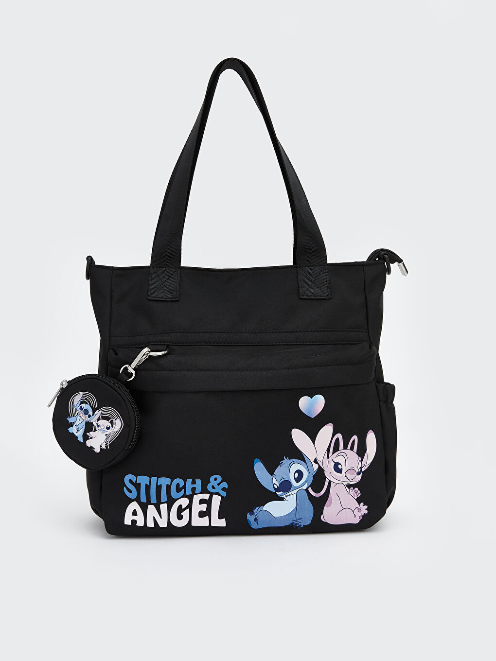 Siyah Stitch Ve Angel Baskılı Kız Çocuk Omuz Çantası
