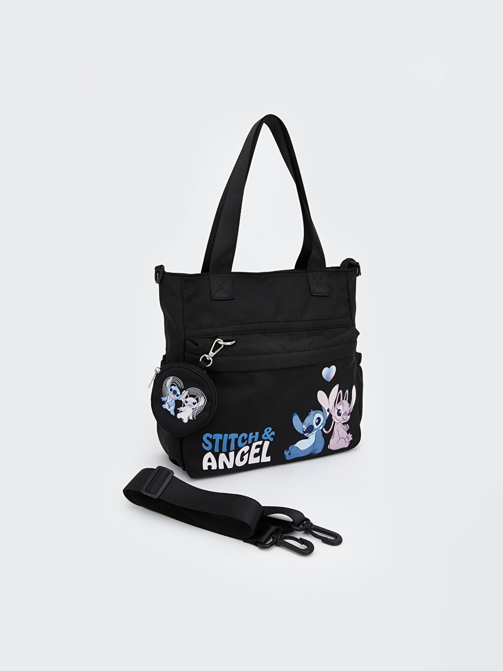 Siyah Stitch Ve Angel Baskılı Kız Çocuk Omuz Çantası
-1