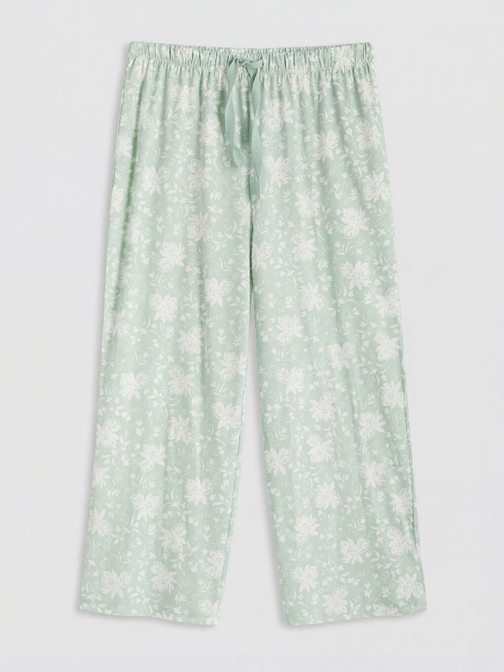 Yeşil Bisiklet Yaka Desenli Kadın Kaprili Pijama Takımı-3