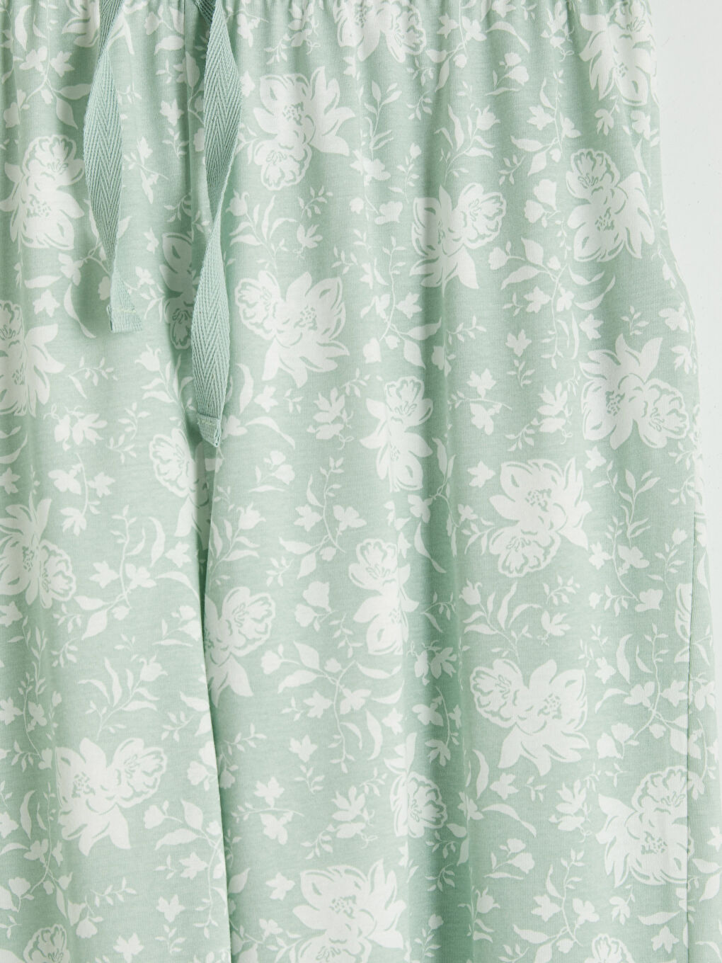 Yeşil Bisiklet Yaka Desenli Kadın Kaprili Pijama Takımı-6