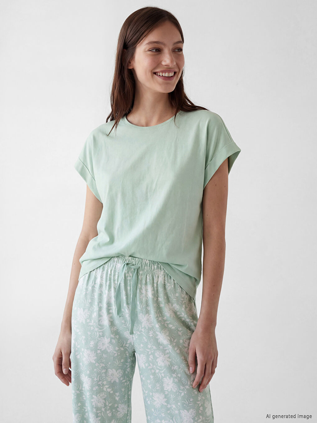 Komplet ženskih kapri pidžama sa okruglim izrezom i šarom-1