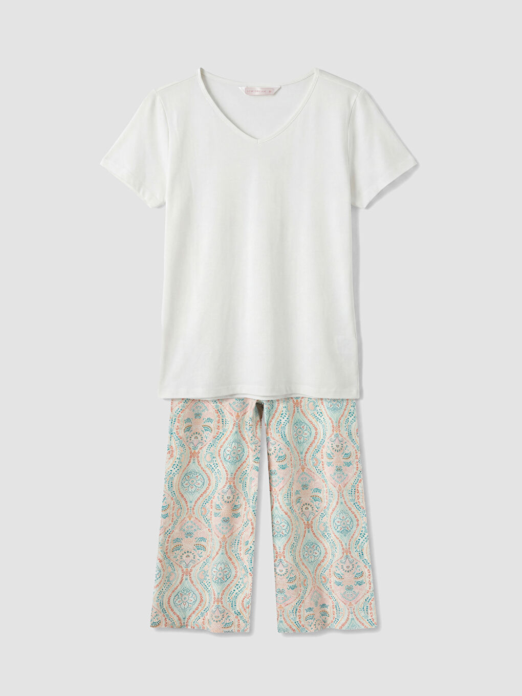 V Neck Patterned Women's Capri Pyjamas Set
