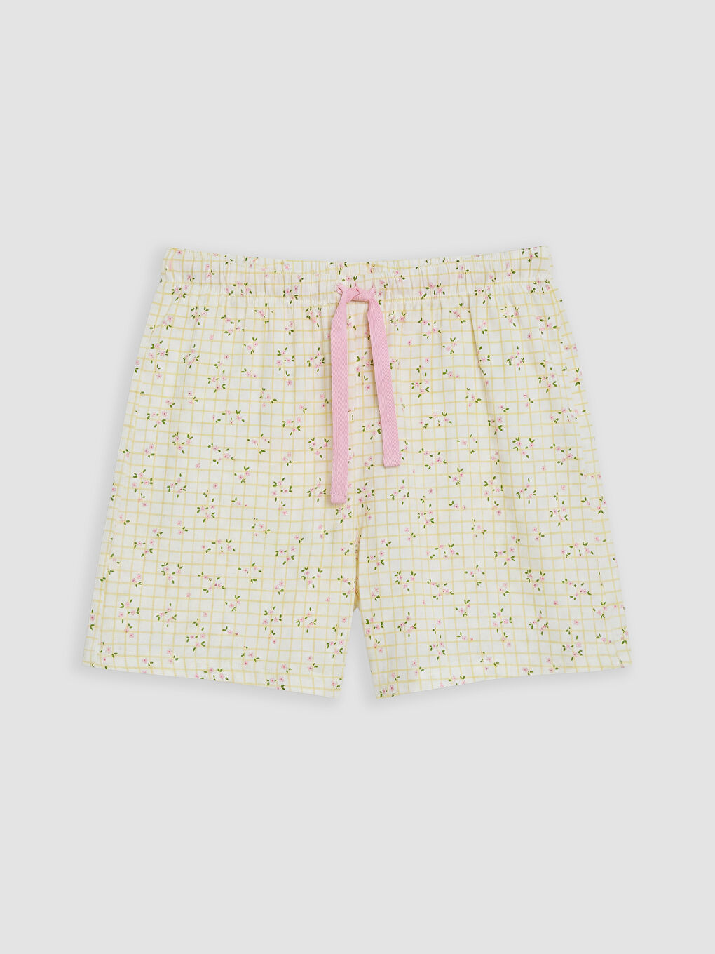 Ekru V Yaka Desenli Kadın Şortlu Pijama Takımı-2