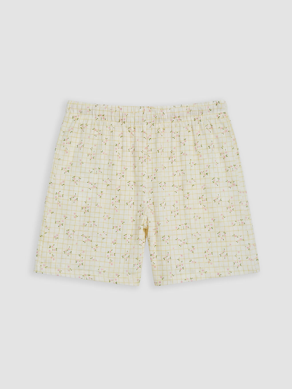Ekru V Yaka Desenli Kadın Şortlu Pijama Takımı-4