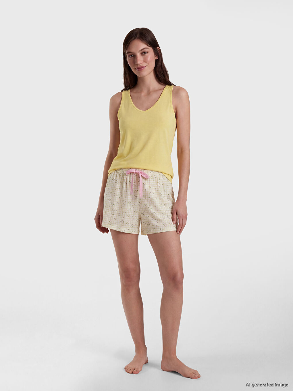V Neck Patterned Women's Short Pyjamas Set-1