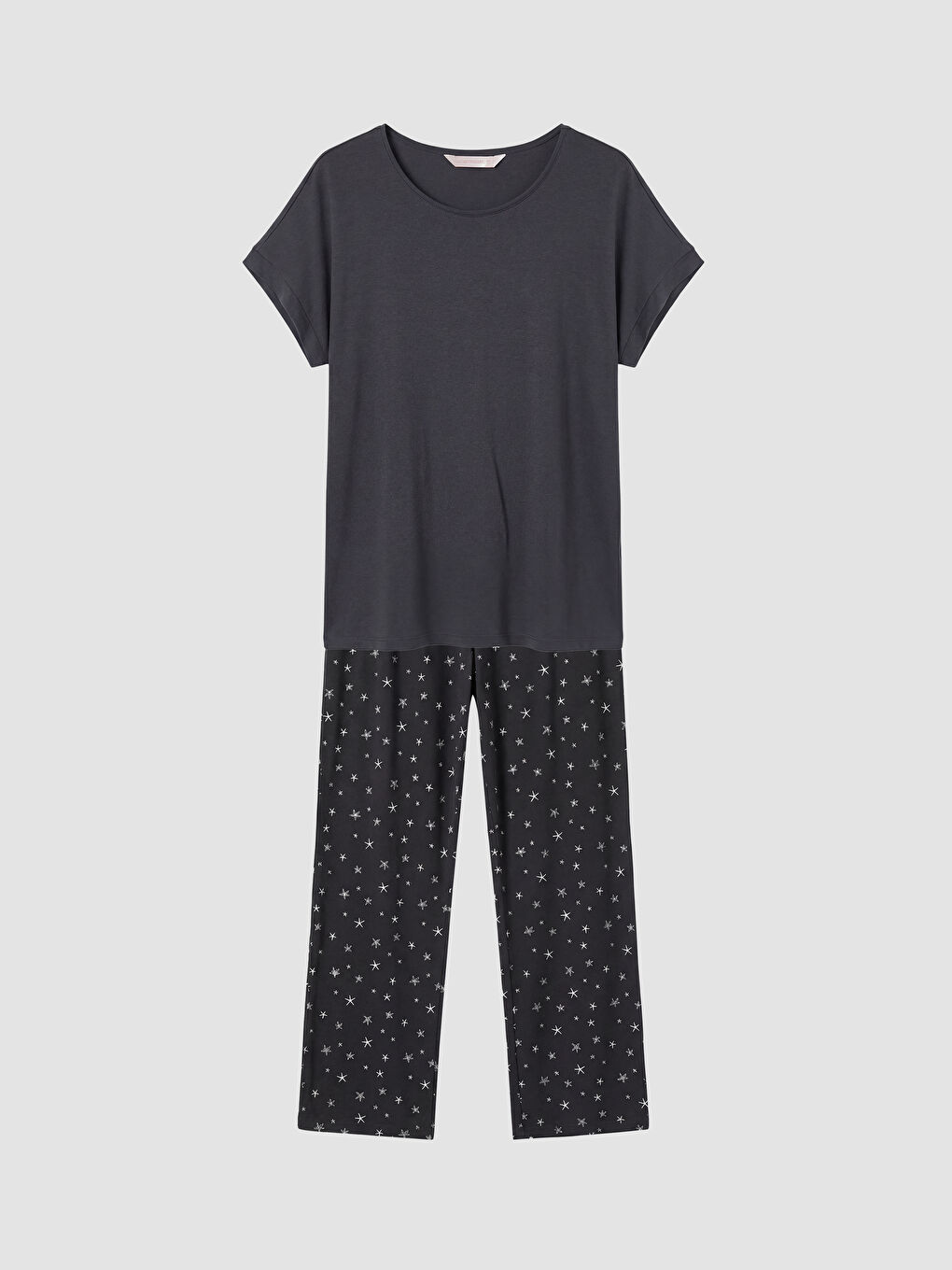 Antrasit Bisiklet Yaka Baskılı Kadın Pijama Takımı-4