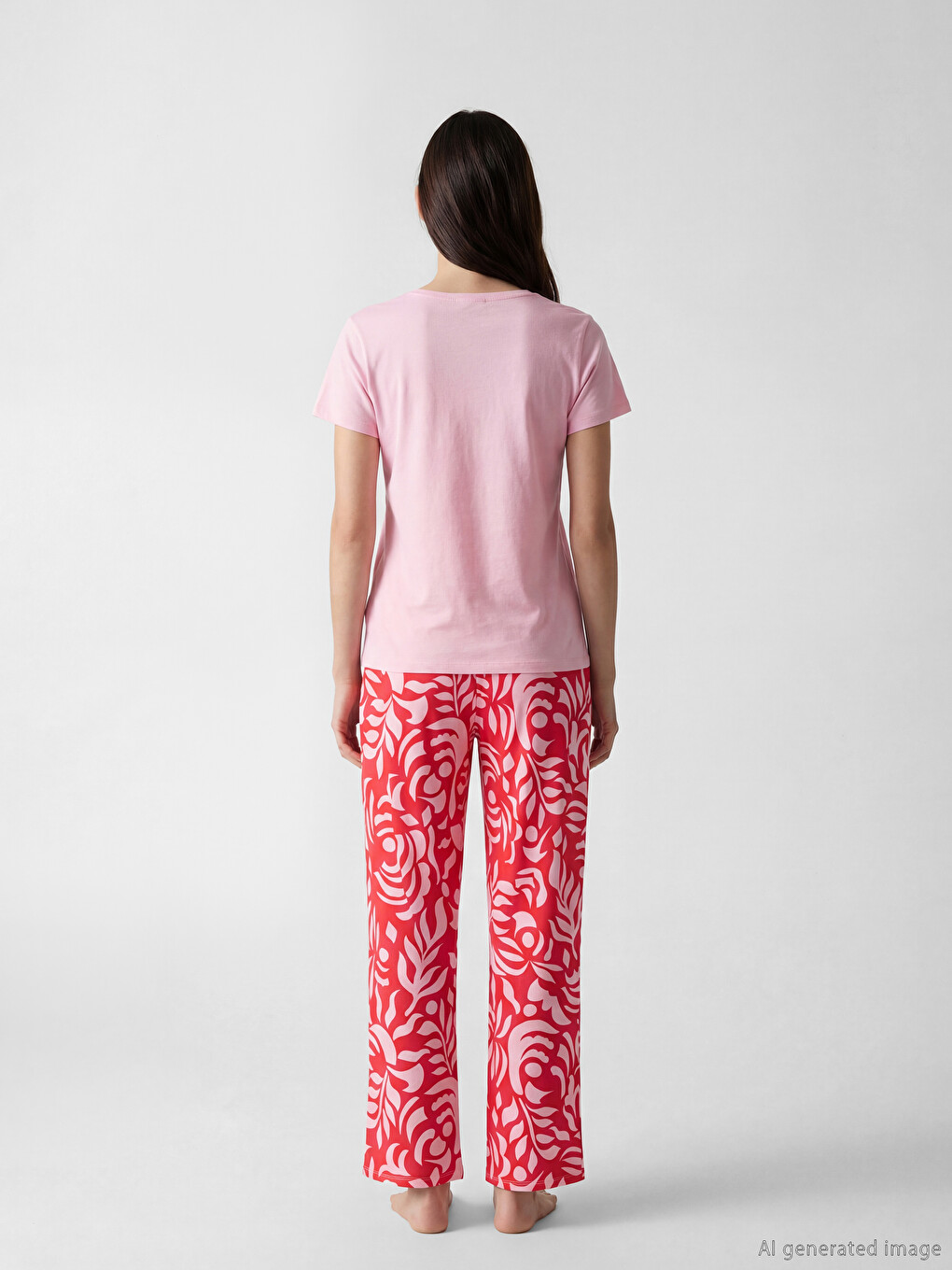 Pembe V Yaka %100 Pamuklu Kadın Pijama Üst-2