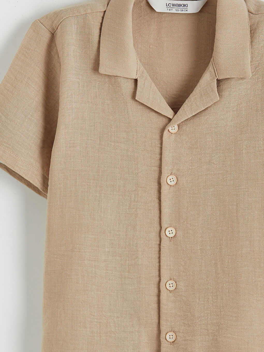 Bej Resort Yaka Kısa Kollu Erkek Çocuk Gömlek-2