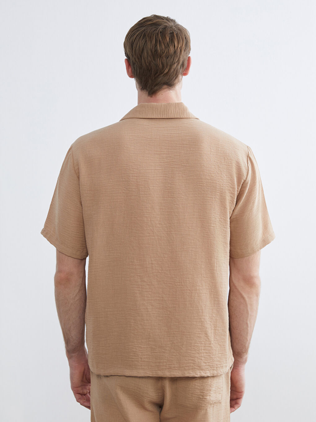 Kahverengi Rahat Kalıp Armürlü Erkek Gömlek-3