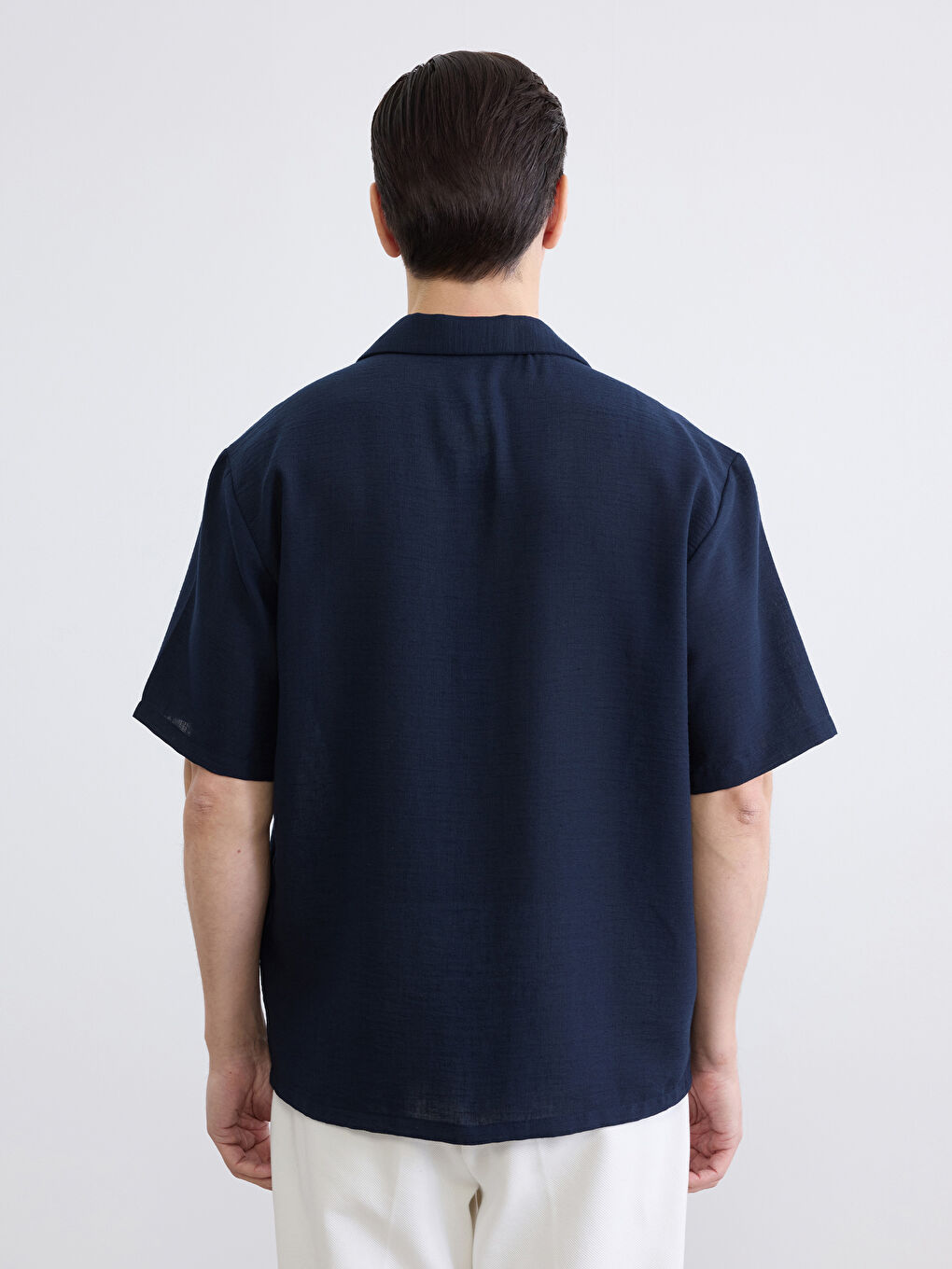 Lacivert Rahat Kalıp Armürlü Erkek Gömlek-3