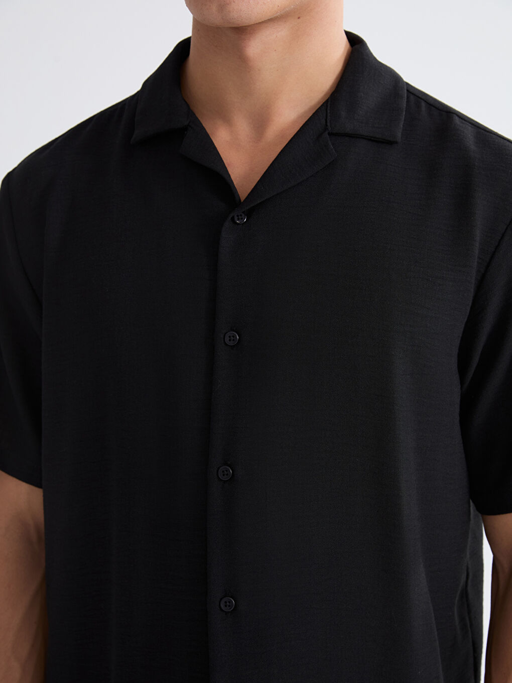 Siyah Rahat Kalıp Armürlü Erkek Gömlek-2