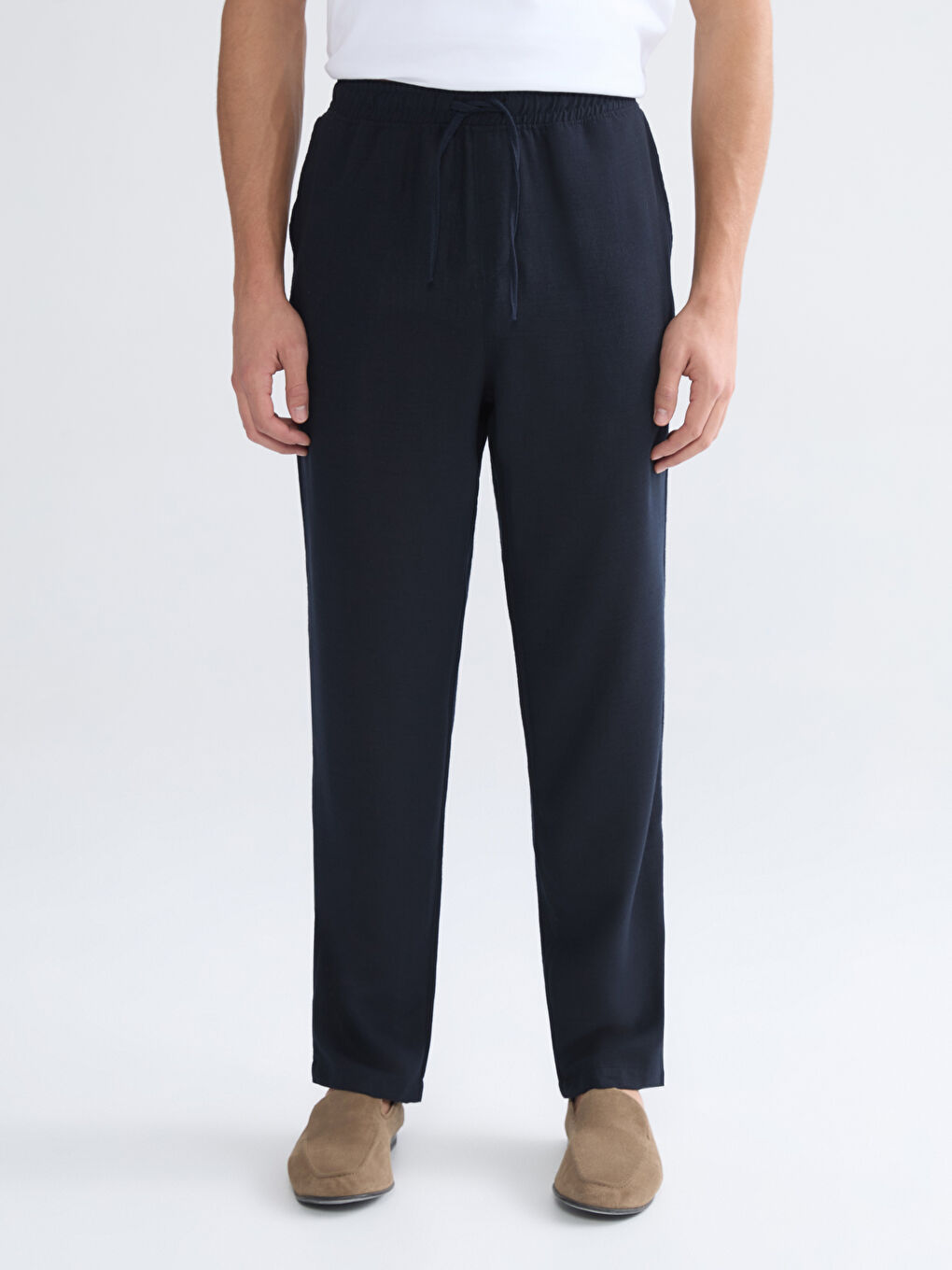 Lacivert Rahat Kalıp Armürlü Erkek Pantolon-1