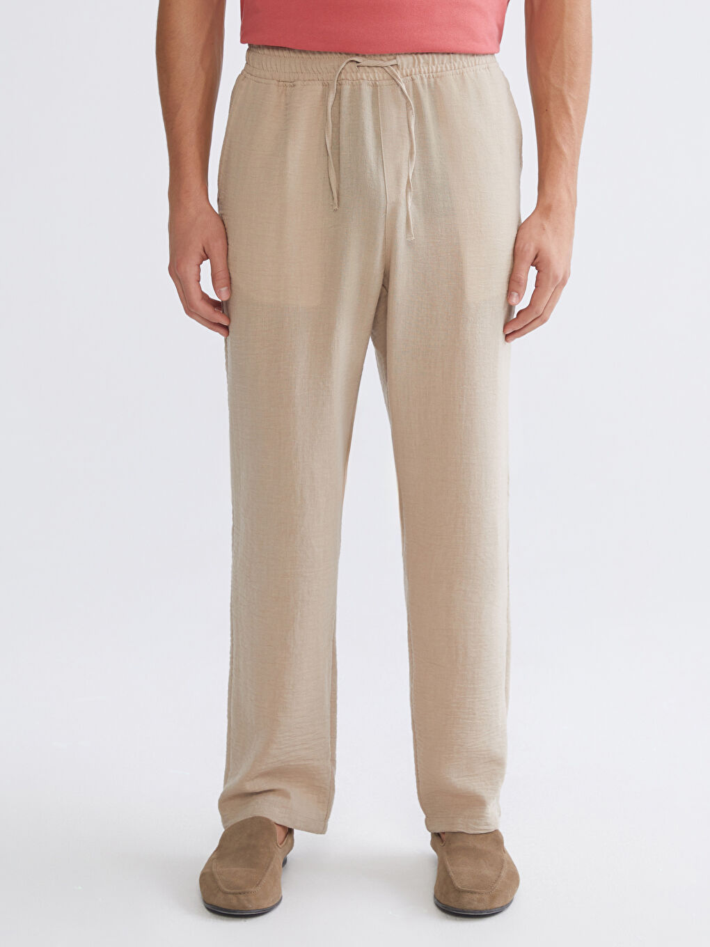 Bej Rahat Kalıp Armürlü Erkek Pantolon-1