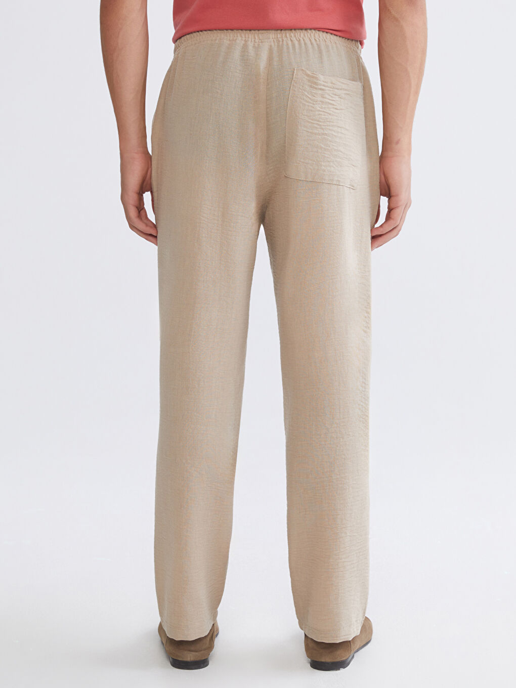 Bej Rahat Kalıp Armürlü Erkek Pantolon-3