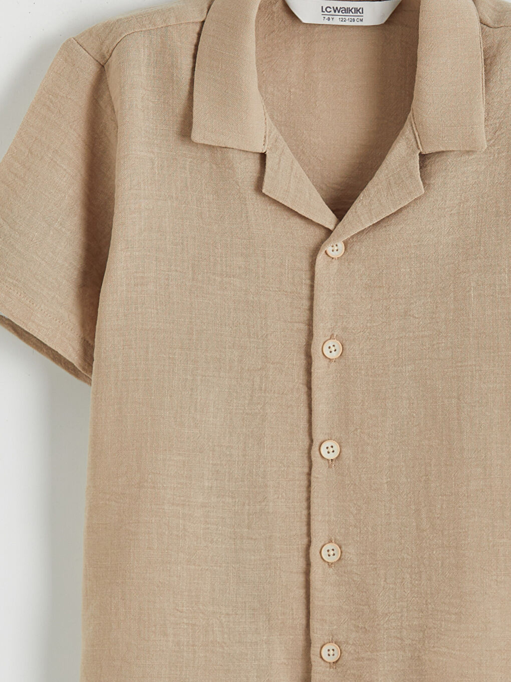 Bej Kısa Kollu Erkek Çocuk Gömlek ve Pantolon-5