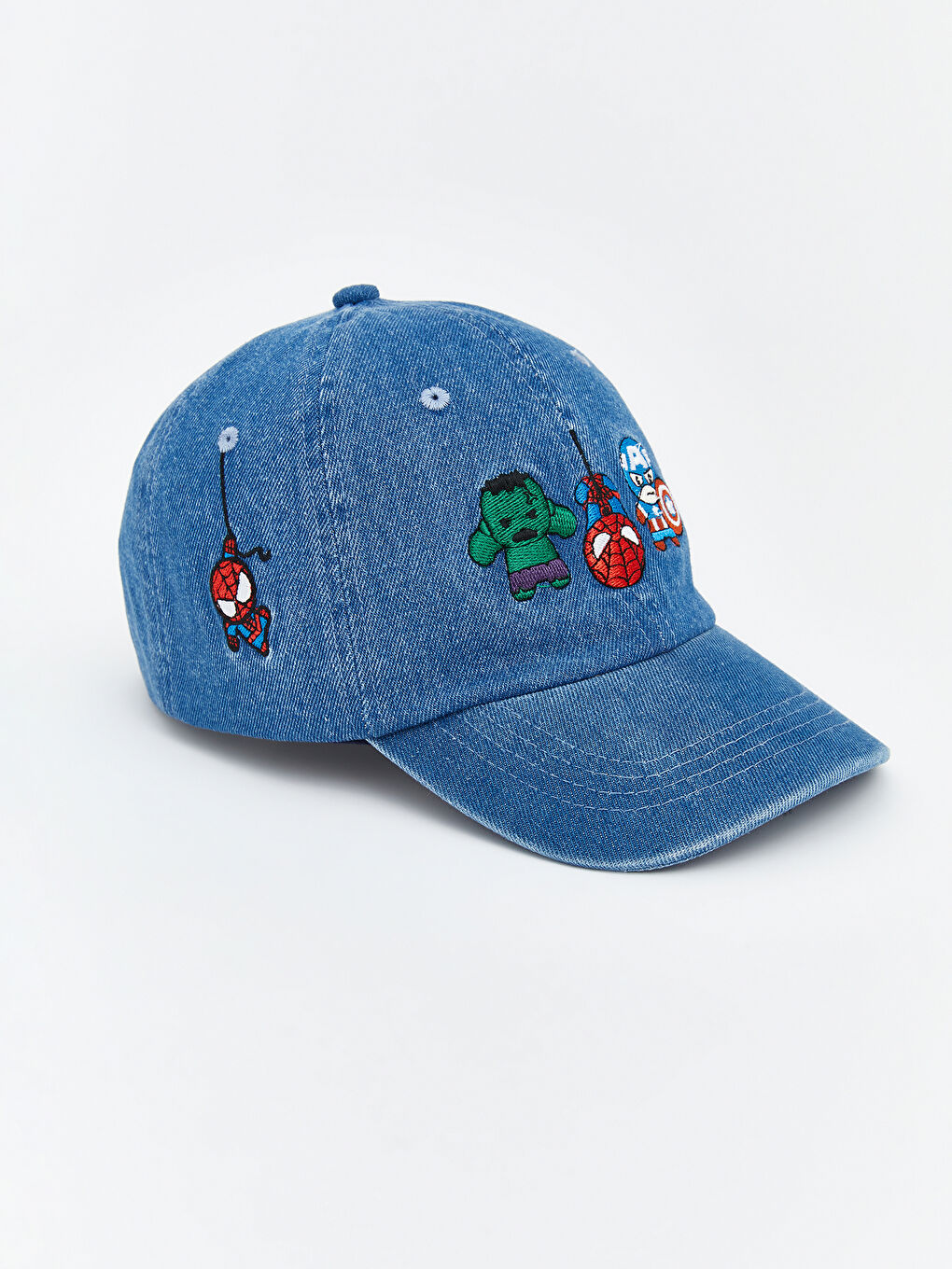 Mavi Marvel Nakışlı Erkek Bebek Kep Şapka-1