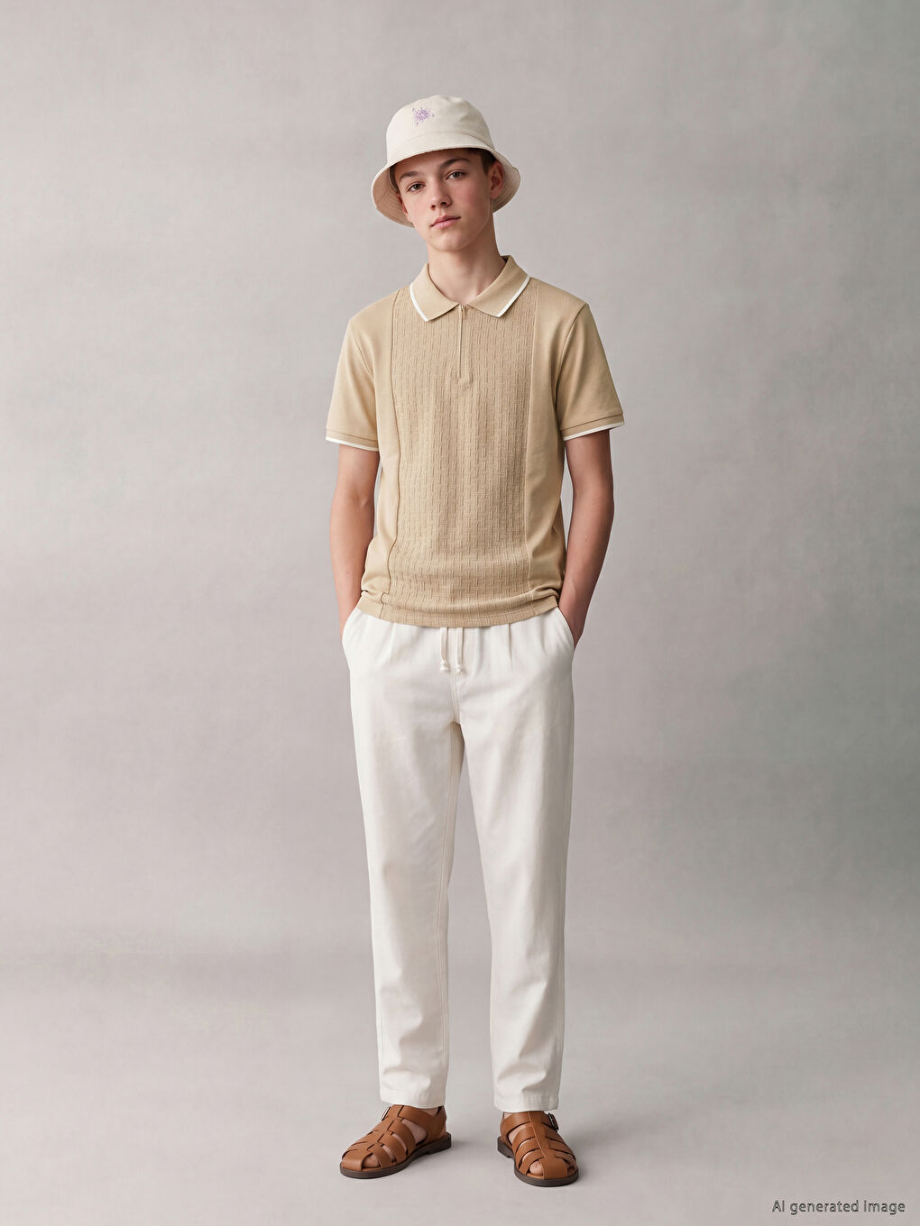 Polo Collar Textured Boys' T-Shirt-1