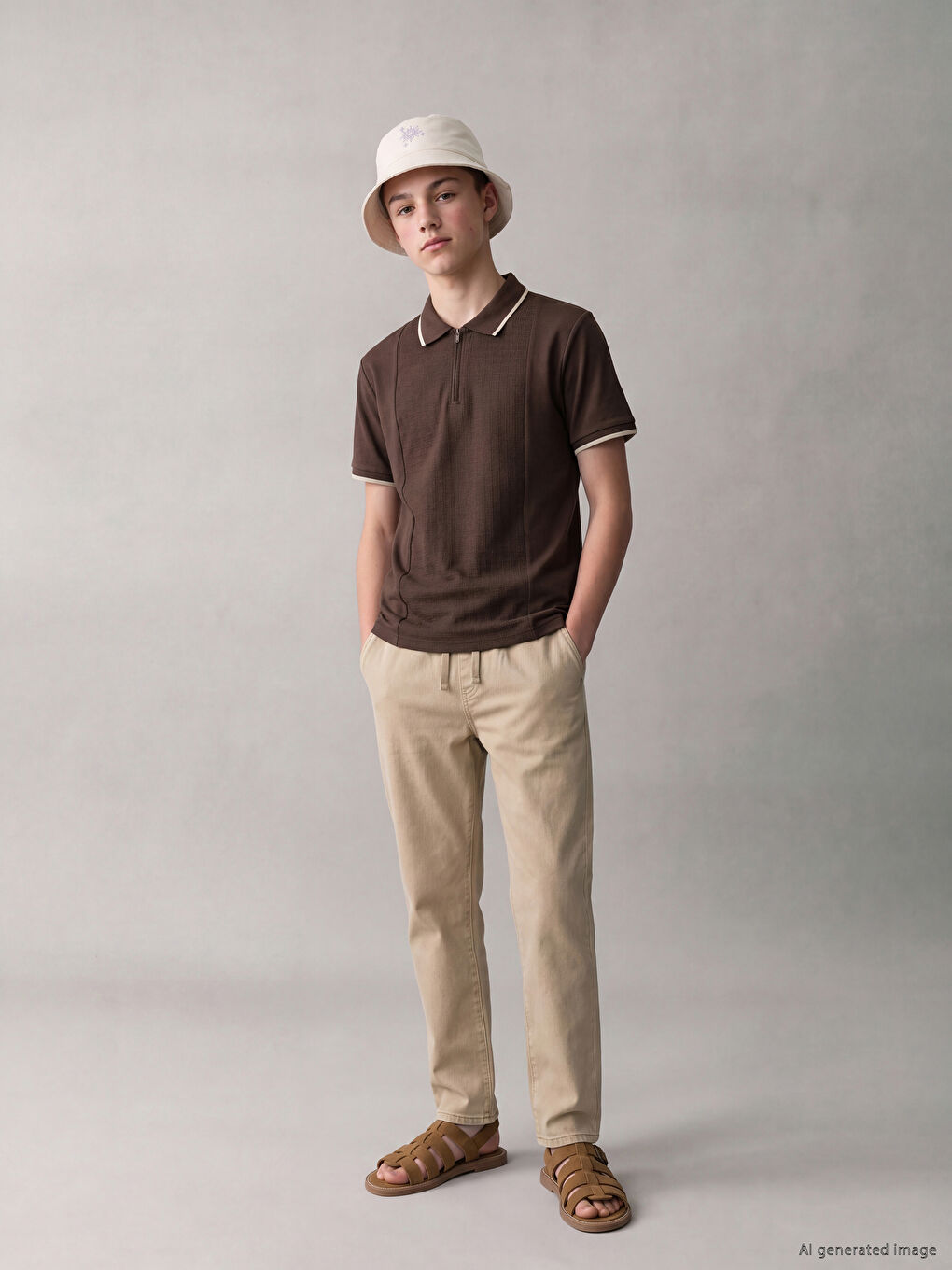 Polo Collar Textured Boys' T-Shirt-1