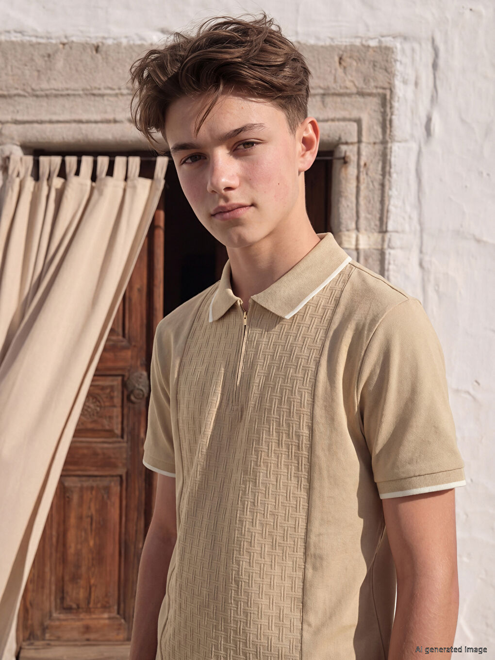 Polo Collar Textured Boys' T-Shirt