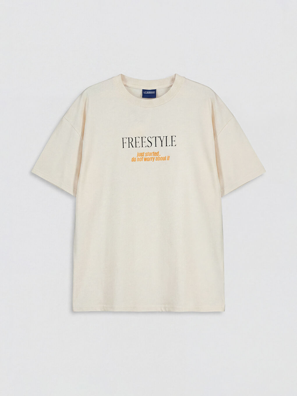 Bej Bisiklet Yaka Baskılı Erkek Çocuk Tişört